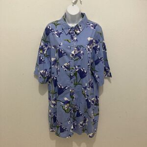 ASOS DESIGN blue white purple floral short sleeves button up shirt dress 14